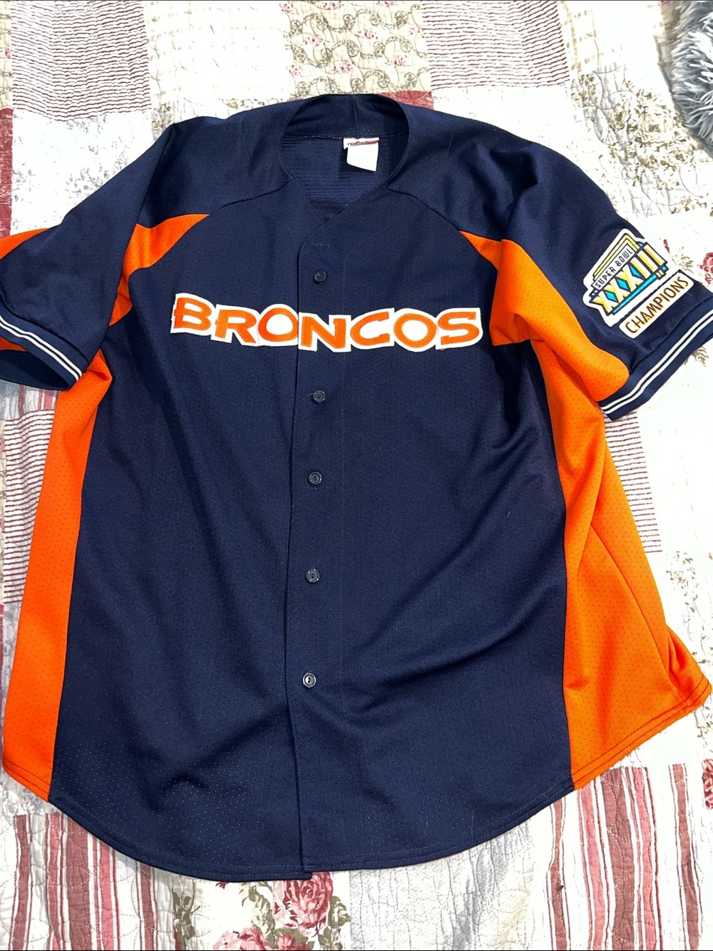 90s Majestic Denver Broncos stitched baseball jersey Super Bowl XXXIII USA